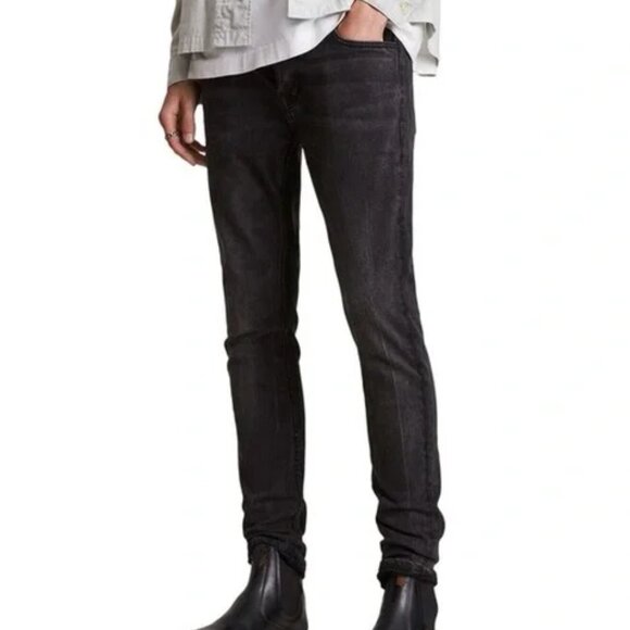 All Saints Black Cigarette Slim  Comfort Stretch Button Fly Denim Jeans W32 - Picture 1 of 13